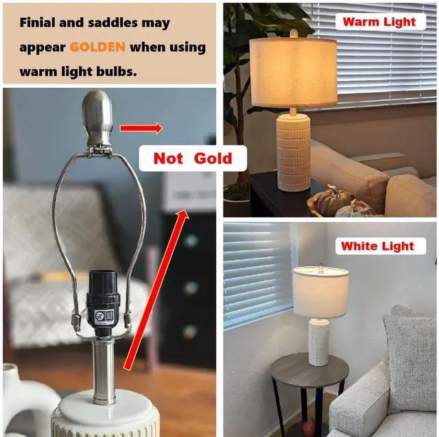 Alt view image 2 of 7 - 23" Modern Ceramic Table Lamp Set of 2 for Living Room White Desk Lamps for Bedroom Farmhouse Bedside Nightstand Bedside Lamp End Table Lamps Beige