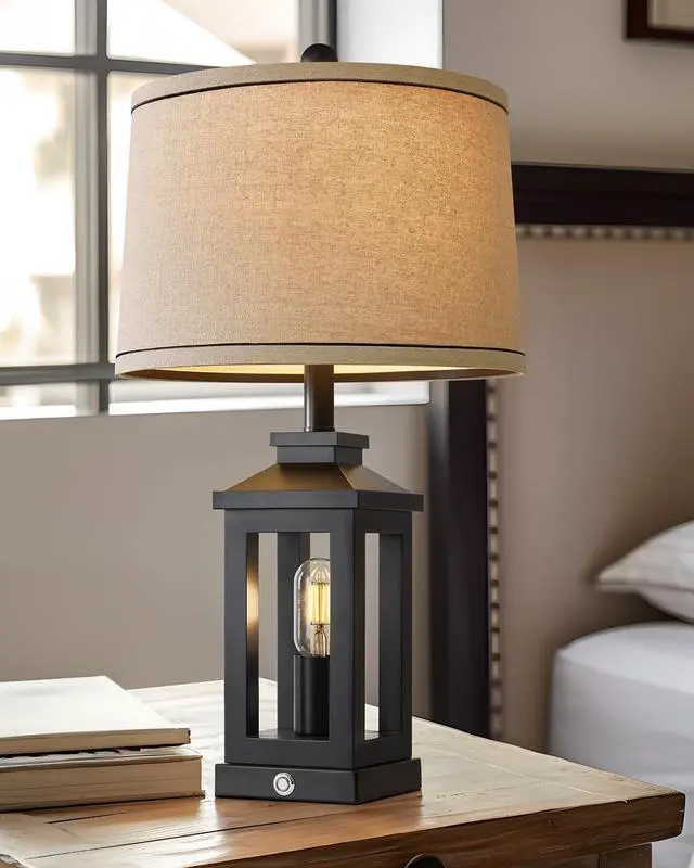 Alt view image 4 of 7 - 23.75" Retro Farmhouse Black Table Lamp for Living Room Bedroom Nightstand Single Pack Touch Control Bedside Nightlight Vintage Modern Lamp with USB C+A Ports and 2 Light Sources