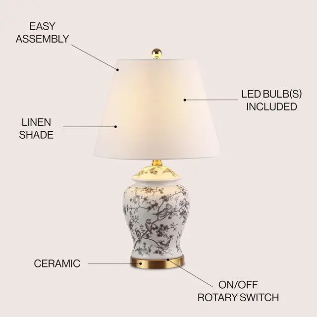 Alt view image 2 of 6 - 22" Chinoiserie Classic LED Table Lamp Cottage Traditional Bedside Desk Nightstand for Bedroom Living Room Office College Bookcase LED Bulb Included, Gray/White