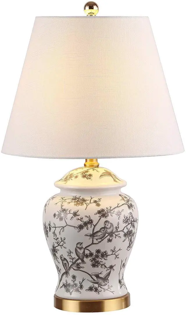 Main image of 22" Chinoiserie Classic LED Table Lamp Cottage Traditional Bedside Desk Nightstand for Bedroom Living Room Office College Bookcase LED Bulb Included, Gray/White