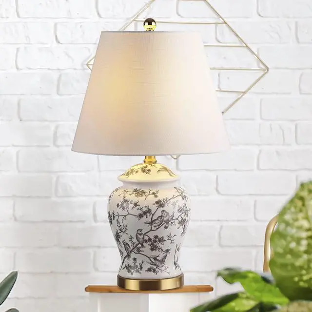 Alt view image 4 of 6 - 22" Chinoiserie Classic LED Table Lamp Cottage Traditional Bedside Desk Nightstand for Bedroom Living Room Office College Bookcase LED Bulb Included, Gray/White