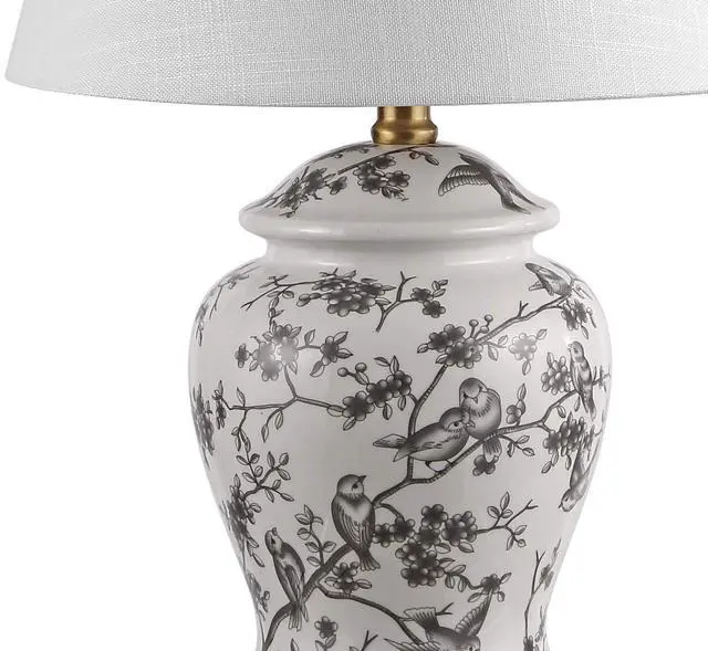 Alt view image 5 of 6 - 22" Chinoiserie Classic LED Table Lamp Cottage Traditional Bedside Desk Nightstand for Bedroom Living Room Office College Bookcase LED Bulb Included, Gray/White