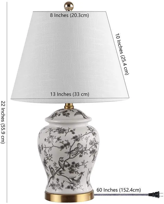 Alt view image 3 of 6 - 22" Chinoiserie Classic LED Table Lamp Cottage Traditional Bedside Desk Nightstand for Bedroom Living Room Office College Bookcase LED Bulb Included, Gray/White