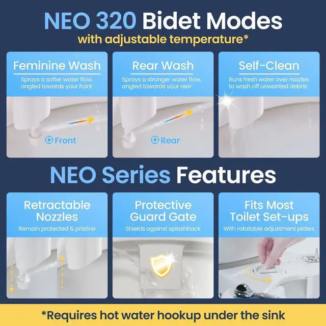 Alt view image 3 of 7 - NEO 320 - Warm Water, Dual Nozzle, Self-Cleaning, Non-Electric Bidet Attachment for Toilet Seat, Adjustable Water Pressure, Rear & Feminine Wash (White)