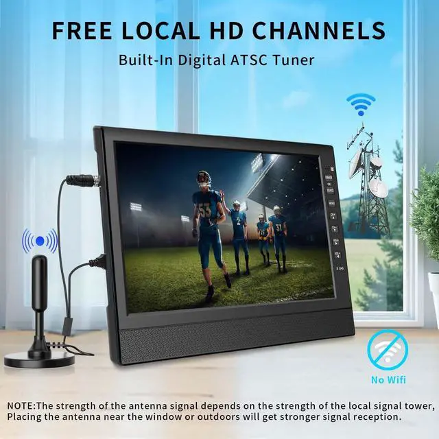 Alt view image 2 of 7 - 12 Inch Small TV, Portable TV with HD Display, Antenna,HDMI,AV,USB Ports, Built-in Digital Tuner and Compact Design for Kitchen, RV, and Travel
