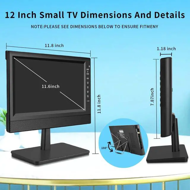 Alt view image 3 of 7 - 12 Inch Small TV, Portable TV with HD Display, Antenna,HDMI,AV,USB Ports, Built-in Digital Tuner and Compact Design for Kitchen, RV, and Travel