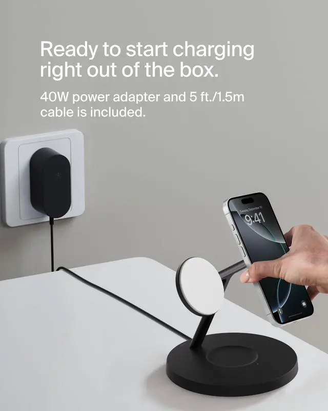 Alt view image 4 of 4 - MagSafe-Compatible Charger, 3-in-1 Wireless Charging Station, Qi2-Certified 15W Wireless Charge for Apple iPhone 17 Series, Apple Watch, AirPods w/Non-Slip Base, 40W Included - Black