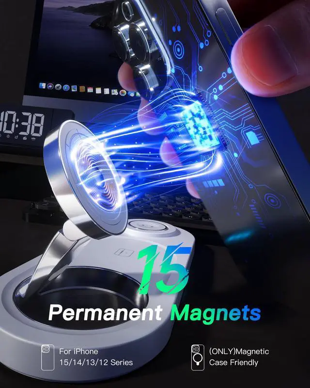 Alt view image 3 of 7 - Upgraded 3 in 1 Wireless Charging Station for Apple Devices, Faster Mag-Safe Charger Stand, Magnetic Charger Station for iPhone 17/16/15/14/13/12 Series & AirPods Pro & Apple Watch Series (White)