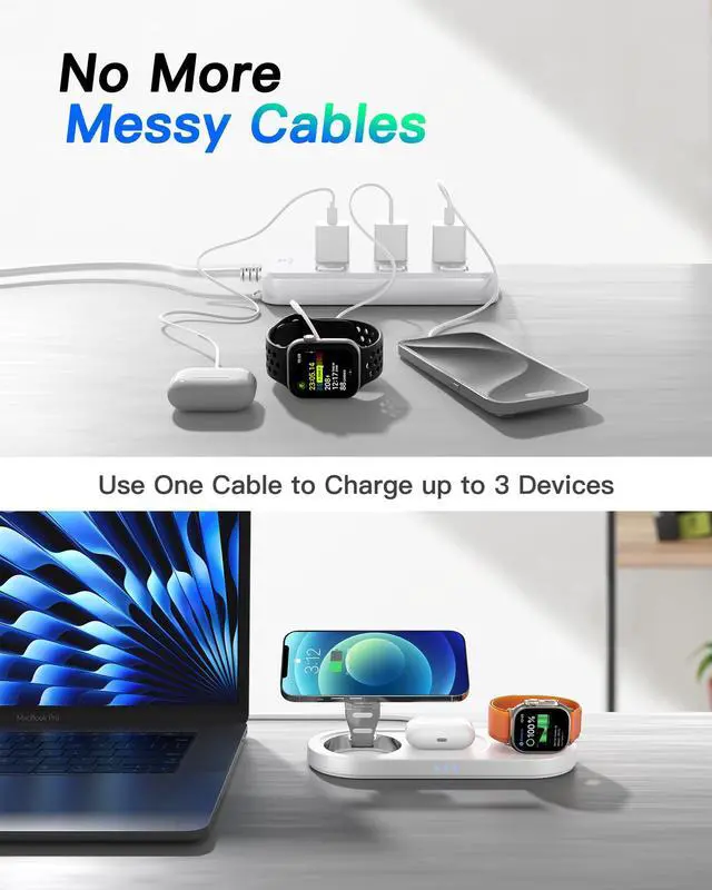 Alt view image 2 of 7 - Upgraded 3 in 1 Wireless Charging Station for Apple Devices, Faster Mag-Safe Charger Stand, Magnetic Charger Station for iPhone 17/16/15/14/13/12 Series & AirPods Pro & Apple Watch Series (White)