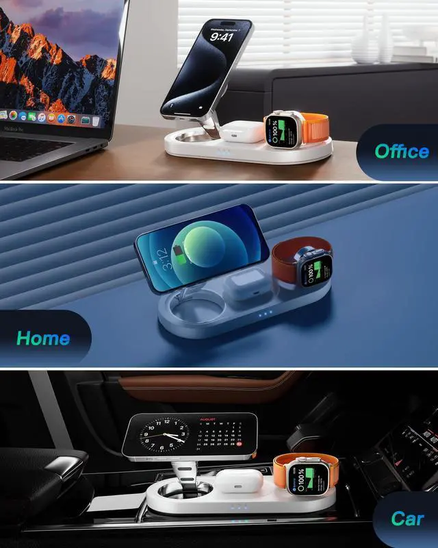 Alt view image 7 of 7 - Upgraded 3 in 1 Wireless Charging Station for Apple Devices, Faster Mag-Safe Charger Stand, Magnetic Charger Station for iPhone 17/16/15/14/13/12 Series & AirPods Pro & Apple Watch Series (White)