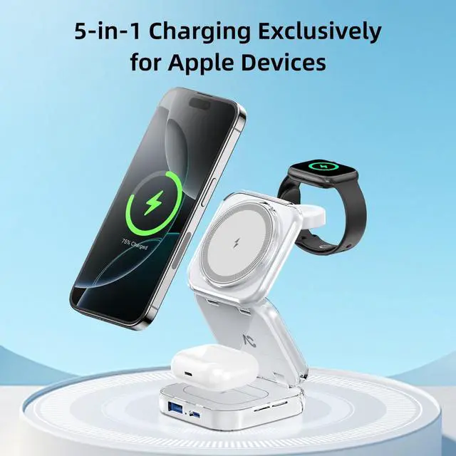Alt view image 2 of 7 - 5-in-1 Wireless Charger for MagSafe, Portable Travel Charging Station, 15W Max Fast Foldable Magnetic Stand, Evolved for iPhone 17/16/15/14/13 Series, Apple Watch, AirPods (with 35W Adapter)