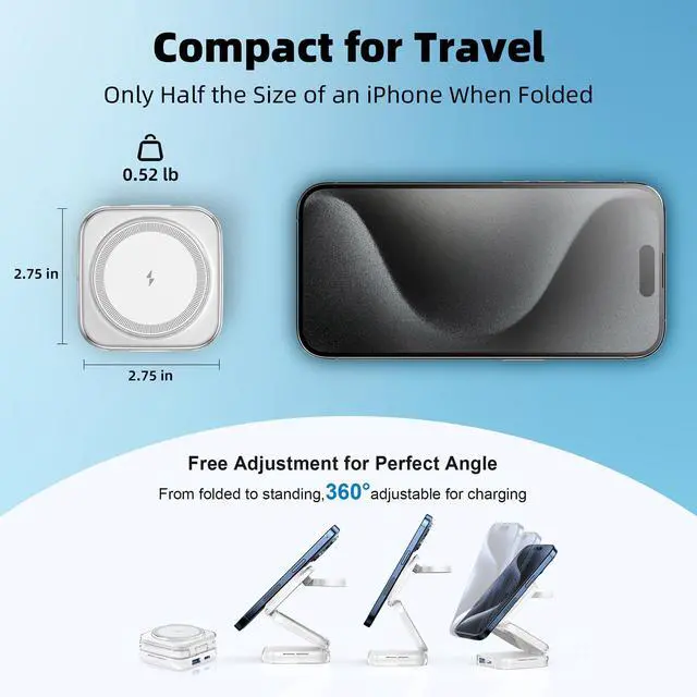 Alt view image 5 of 7 - 5-in-1 Wireless Charger for MagSafe, Portable Travel Charging Station, 15W Max Fast Foldable Magnetic Stand, Evolved for iPhone 17/16/15/14/13 Series, Apple Watch, AirPods (with 35W Adapter)