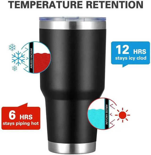 Alt view image 2 of 7 - 30oz Insulated Tumbler With Lids and Straws,Stainless Steel Double Vacuum Coffee Tumbler Cup, Brush, Durable Powder Coated Coffee Cup for Cold & Hot Drinks(Black,8 PACK)