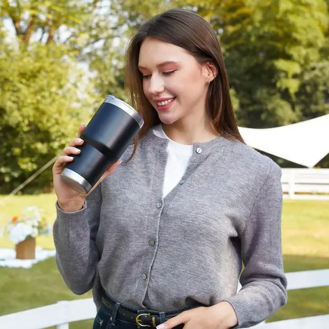 Alt view image 6 of 7 - 30oz Insulated Tumbler With Lids and Straws,Stainless Steel Double Vacuum Coffee Tumbler Cup, Brush, Durable Powder Coated Coffee Cup for Cold & Hot Drinks(Black,8 PACK)