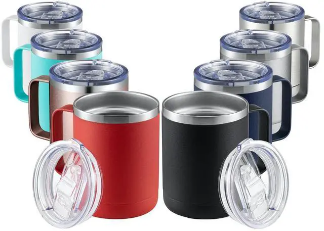 Main image of 12oz Mix Color Mug With Handle 8 Pack Bulk,Stainless Steel Insulated Travel Tumblers With Sliding Lid,Double Wall Vacuum Camping Coffee Cup for Hot & Cold Drinks Tea (Mix,Set of 8)