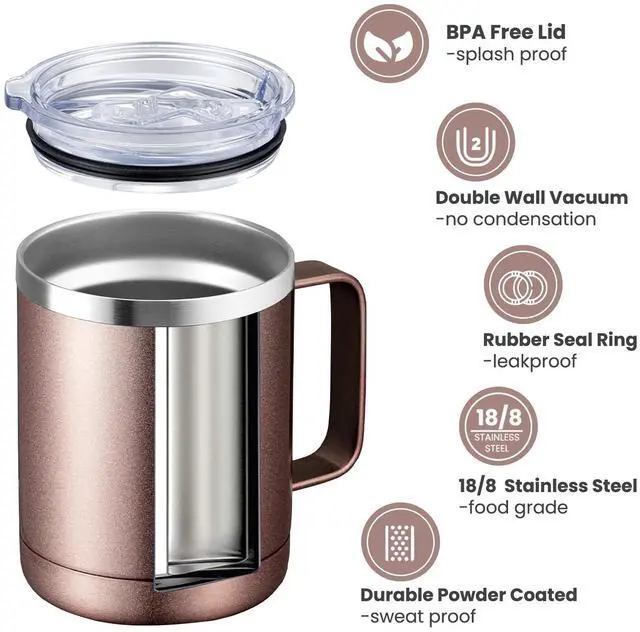 Alt view image 2 of 5 - 12oz Mix Color Mug With Handle 8 Pack Bulk,Stainless Steel Insulated Travel Tumblers With Sliding Lid,Double Wall Vacuum Camping Coffee Cup for Hot & Cold Drinks Tea (Mix,Set of 8)