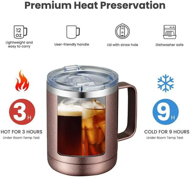 Alt view image 3 of 5 - 12oz Mix Color Mug With Handle 8 Pack Bulk,Stainless Steel Insulated Travel Tumblers With Sliding Lid,Double Wall Vacuum Camping Coffee Cup for Hot & Cold Drinks Tea (Mix,Set of 8)