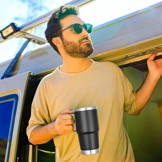 Alt view image 5 of 7 - 20 oz Tumbler Bulk with Handle Lid and Straw, Stainless Steel Insulated Travel Coffee Mug Set, Spill Proof Double Wall Metal Tumblers Cups, Powder Black 12 Pack