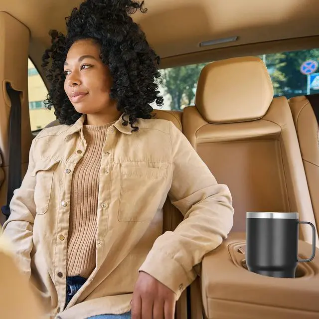 Alt view image 6 of 7 - 20 oz Tumbler Bulk with Handle Lid and Straw, Stainless Steel Insulated Travel Coffee Mug Set, Spill Proof Double Wall Metal Tumblers Cups, Powder Black 12 Pack