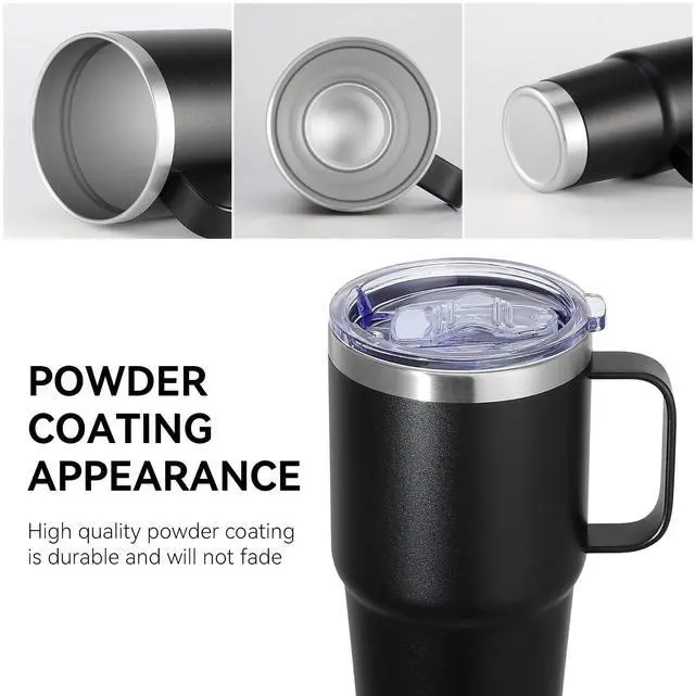 Alt view image 7 of 7 - 20 oz Tumbler Bulk with Handle Lid and Straw, Stainless Steel Insulated Travel Coffee Mug Set, Spill Proof Double Wall Metal Tumblers Cups, Powder Black 12 Pack