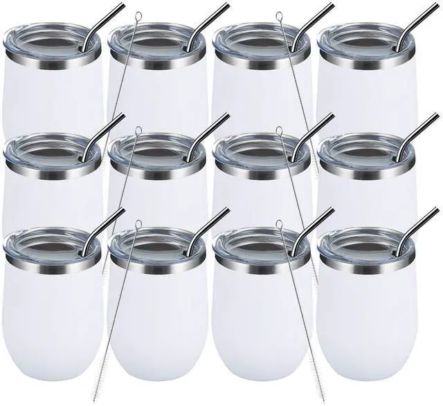 Main image of 12 OZ/12 Pack Wine Tumbler Glasses with Lid -Double Wall Vacuum Stainless Steel Travel Tumbler Mug,Stemless Insulated Wine Cup for,Coffee,Cocktails,Gifts (White,Set of 12)