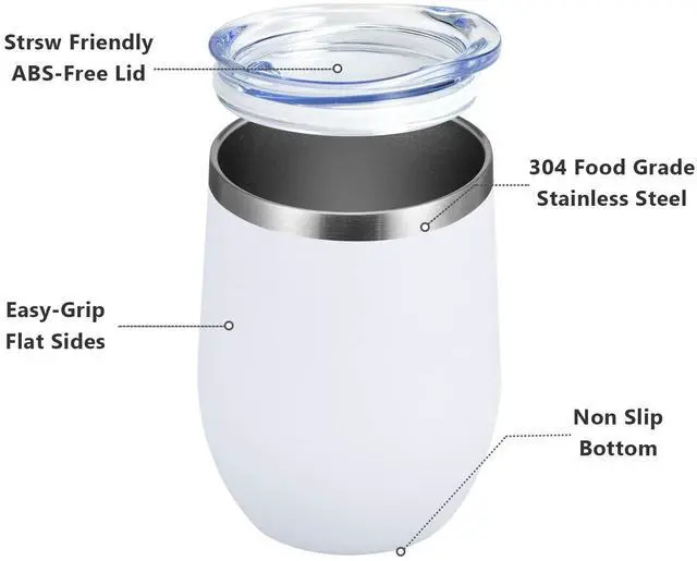 Alt view image 2 of 7 - 12 OZ/12 Pack Wine Tumbler Glasses with Lid -Double Wall Vacuum Stainless Steel Travel Tumbler Mug,Stemless Insulated Wine Cup for,Coffee,Cocktails,Gifts (White,Set of 12)