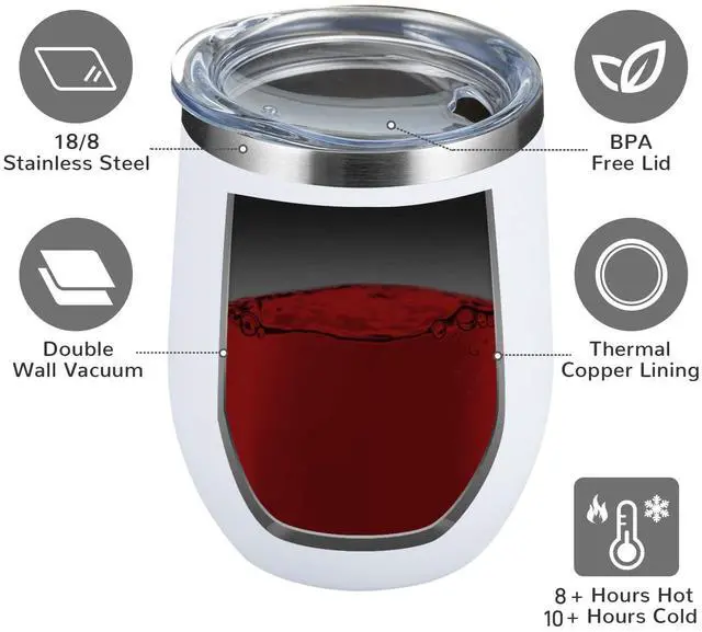 Alt view image 4 of 7 - 12 OZ/12 Pack Wine Tumbler Glasses with Lid -Double Wall Vacuum Stainless Steel Travel Tumbler Mug,Stemless Insulated Wine Cup for,Coffee,Cocktails,Gifts (White,Set of 12)