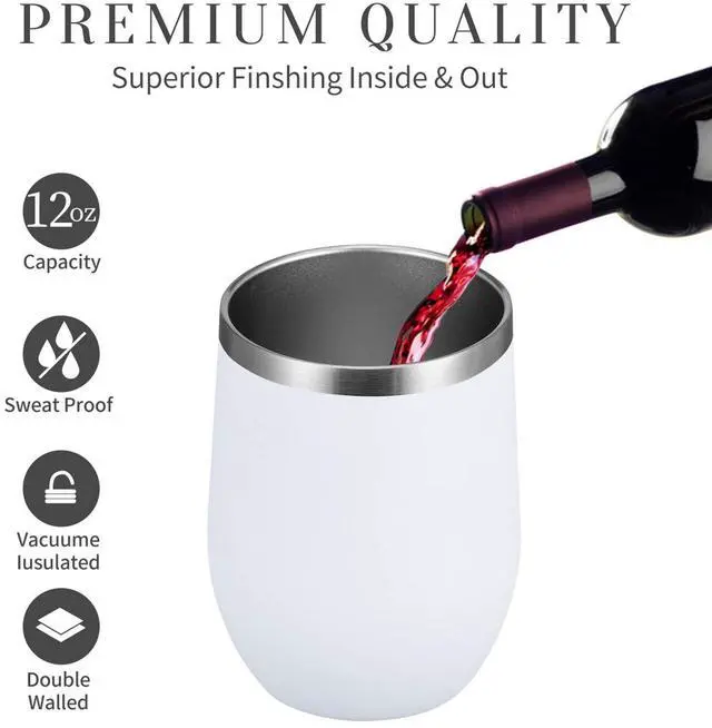 Alt view image 5 of 7 - 12 OZ/12 Pack Wine Tumbler Glasses with Lid -Double Wall Vacuum Stainless Steel Travel Tumbler Mug,Stemless Insulated Wine Cup for,Coffee,Cocktails,Gifts (White,Set of 12)