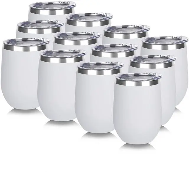 Main image of Stainless Steel Wine Tumbler Bulk with Lid, Personalized White Insulated Tumblers Set, 12oz Travel Coffee Cups Pack of 12