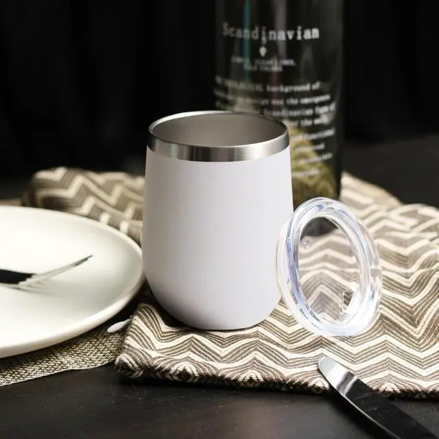 Alt view image 5 of 5 - Stainless Steel Wine Tumbler Bulk with Lid, Personalized White Insulated Tumblers Set, 12oz Travel Coffee Cups Pack of 12