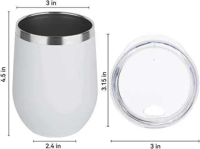 Alt view image 4 of 5 - Stainless Steel Wine Tumbler Bulk with Lid, Personalized White Insulated Tumblers Set, 12oz Travel Coffee Cups Pack of 12