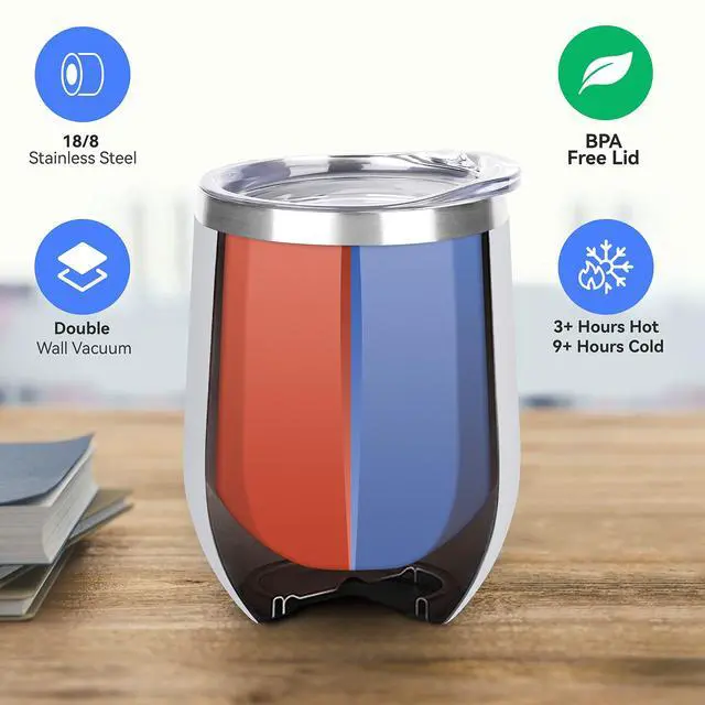 Alt view image 2 of 5 - Stainless Steel Wine Tumbler Bulk with Lid, Personalized White Insulated Tumblers Set, 12oz Travel Coffee Cups Pack of 12