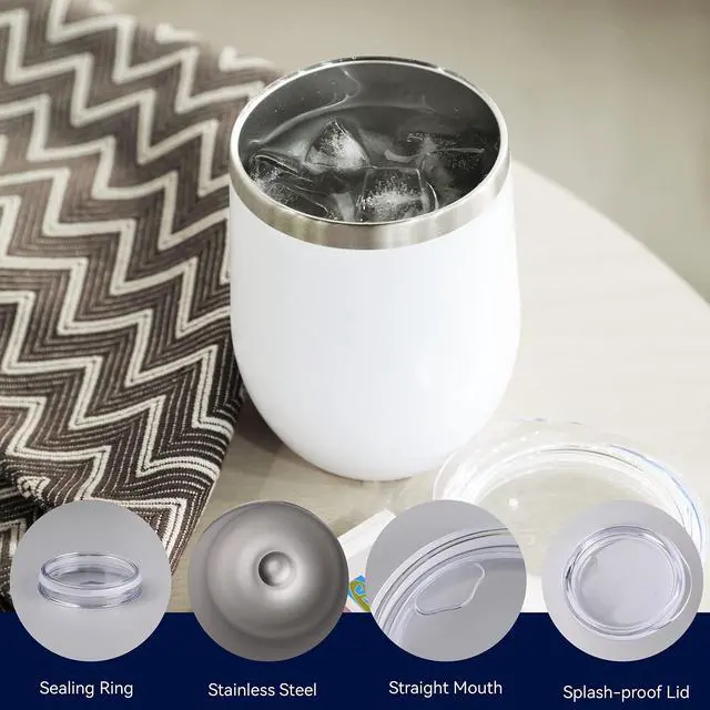 Alt view image 3 of 5 - Stainless Steel Wine Tumbler Bulk with Lid, Personalized White Insulated Tumblers Set, 12oz Travel Coffee Cups Pack of 12