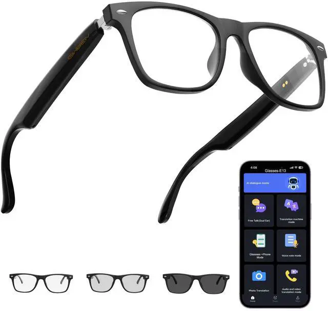 Main image of AI Translation Smart Glasses with Chat GPT for Men and Women, Bluetooth Sunglasses with Translator 164 Languages and Color-Change Lens, Music Playback & Hands-Free Calls, UV & Blue Light Protection