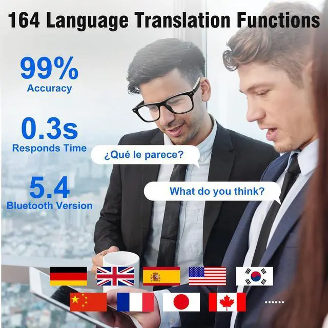 Alt view image 2 of 7 - AI Translation Smart Glasses with Chat GPT for Men and Women, Bluetooth Sunglasses with Translator 164 Languages and Color-Change Lens, Music Playback & Hands-Free Calls, UV & Blue Light Protection