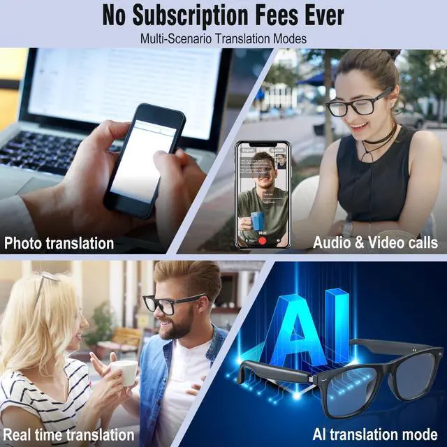Alt view image 4 of 7 - AI Translation Smart Glasses with Chat GPT for Men and Women, Bluetooth Sunglasses with Translator 164 Languages and Color-Change Lens, Music Playback & Hands-Free Calls, UV & Blue Light Protection