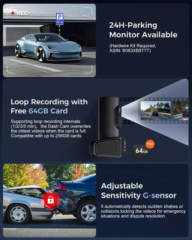 Alt view image 7 of 7 - K600 4k Dash Cam Front and Rear, 3.59" IPS Screen, Built-in GPS 5G WiFi Dash Camera for Cars with App, UHD 2160P Night Vision Free 64G SD Card, 170° Wide Angle, HDR, 24H Parking Mode