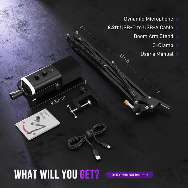 Alt view image 7 of 7 - XLR/USB Gaming Microphone Set, Dynamic PC Mic for Streaming Podcasting, Computer RGB Mic Kit with Boom Arm Stand, Mute Button, Headphones Jack, for Recording Vocal Voice-Over-AmpliGame AM8T