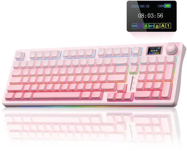 Main image of S98 Pro Wireless Mechanical Keyboard with Screen & Knob,2.4GHz/USB-C/BT5.0 Hot Swappable Pink Creamy Keyboard,Pre-lubed Linear Switches,Side Printed PBT Keycaps,RGB Backlit Gaming Keyboards