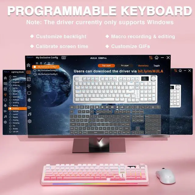 Alt view image 7 of 7 - S98 Pro Wireless Mechanical Keyboard with Screen & Knob,2.4GHz/USB-C/BT5.0 Hot Swappable Pink Creamy Keyboard,Pre-lubed Linear Switches,Side Printed PBT Keycaps,RGB Backlit Gaming Keyboards