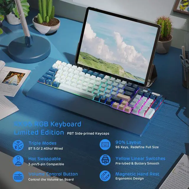 Alt view image 2 of 7 - RK96 RGB Wireless Mechanical Gaming Keyboard w/Wrist Rest