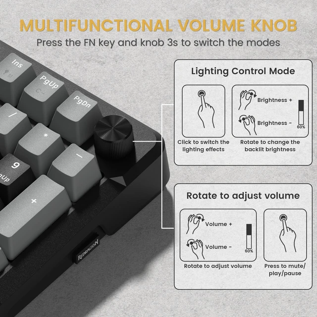 Alt view image 7 of 7 - K742 Wireless Mechanical Gaming Keyboard with Knob for PC Computer | Bluetooth 5.0/2.4GHz/USB C Wireless Creamy Keyboard with Number Pad, RGB Backlits, Hot-Swappable with Linear Switches (Black)