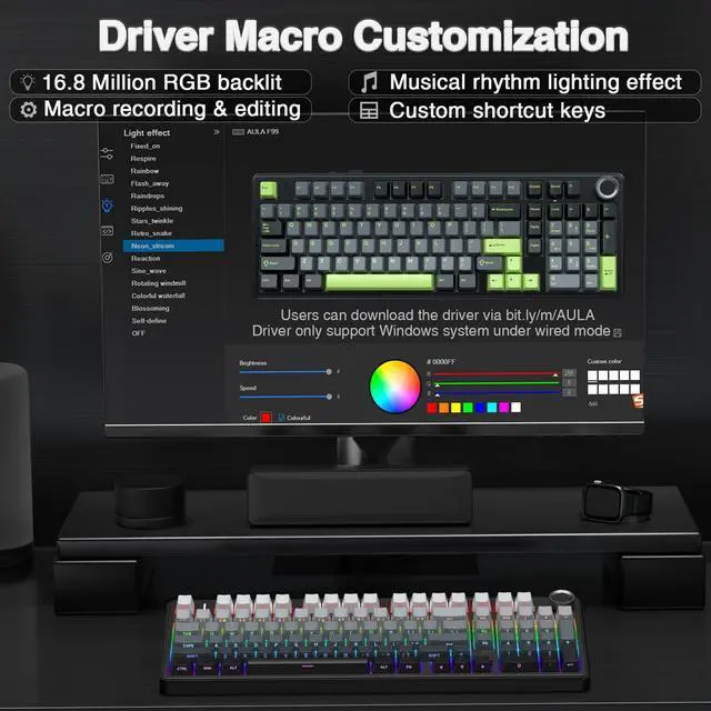 Alt view image 7 of 7 - F99 Pro Wireless Mechanical Keyboard with Knob,Gasket Structure,Tri-Mode BT5.0/USB-C/2.4GHz Hot Swappable Keyboard,Creamy Sound,RGB Backlit PBT Keycaps Computer Gaming Keyboards