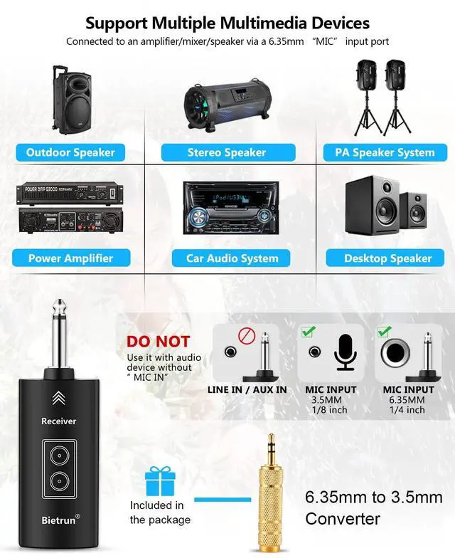 Alt view image 3 of 7 - Rechargeable Wireless Microphone, Dual Metal Cordless Handheld Dynamic Wireless Mics with 1/4'' Output for Karaoke, Meeting, Singing, Church, Wedding(UHF 240ft Range)(Receiver with Bluetooth)