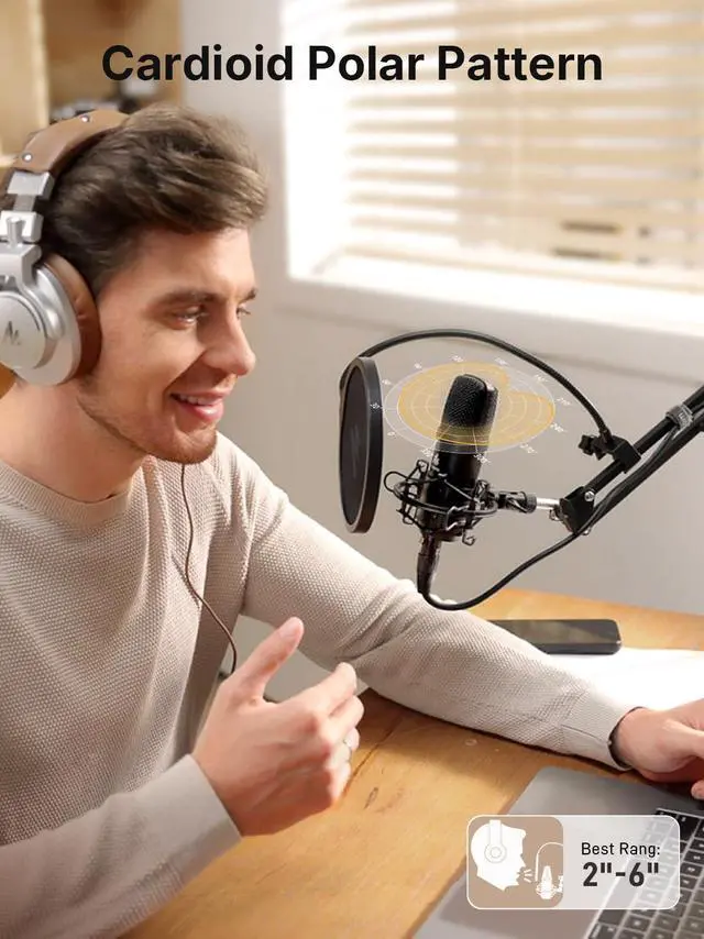 Alt view image 7 of 7 - XLR/USB Condenser Microphone: 192kHz/24Bit Plug & Play PC Computer Podcast Cardioid Metal Mic Kit with Software, Professional Sound Chipset for Recording, Studio, Singing, YouTube A04 Gen2