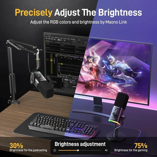 Alt view image 6 of 7 - PD100X USB/XLR Podcast Microphone for PC,Gaming Streaming Dynamic Mic | Noise Reduction,Tap to Mute,Custom RGB, Maono Link Support,Volume & Gain Control,Desktop Stand,for Computer Recording,Meeting