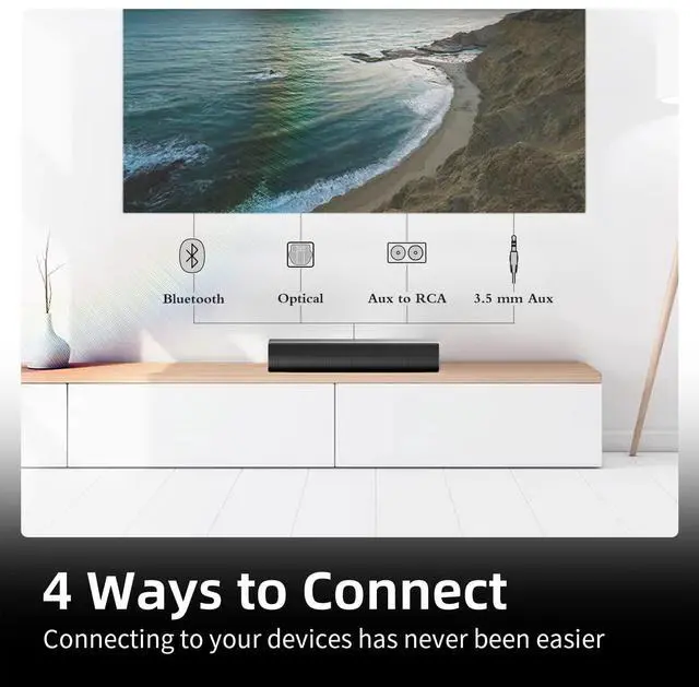 Alt view image 3 of 6 - Sound Bars for TV 16-inch, Cinematic TV Sound Bar with Impactful Bass, Bluetooth Soundbar for TV with Remote Control, Wall Mountable TV Speakers Sound Bar Work with Traditional or Smart TV