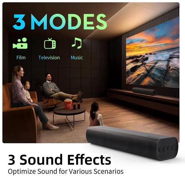 Alt view image 4 of 6 - Sound Bars for TV 16-inch, Cinematic TV Sound Bar with Impactful Bass, Bluetooth Soundbar for TV with Remote Control, Wall Mountable TV Speakers Sound Bar Work with Traditional or Smart TV