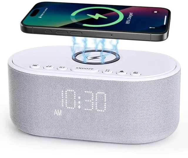 Main image of Sound Machine Alarm Clock Wireless Charger: Bluetooth 10W Stereo Sound Speaker Bedroom - White Noise Machine for Sleeping with 21 Soothing Sounds