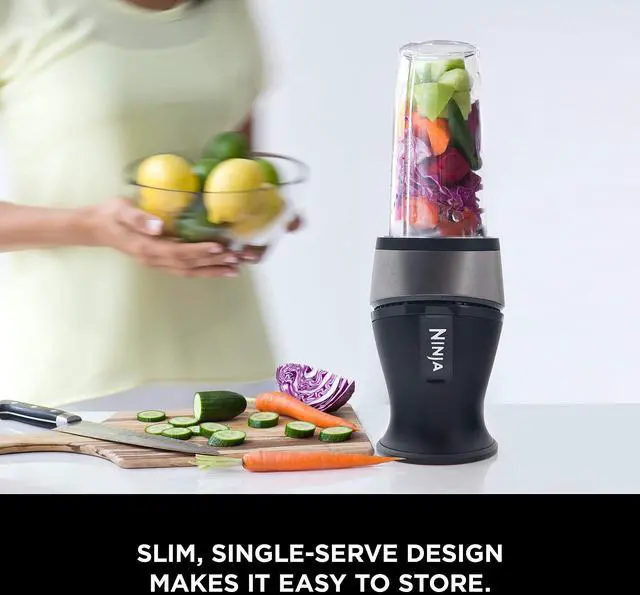 Alt view image 2 of 7 - Fit Compact Personal Blender, Portable Blender for-Smoothies, Shakes, Food Prep, and Frozen Blending, 700-Watt Base, (2) 16-oz. Cups and Spout Lids, Black QB3001SS